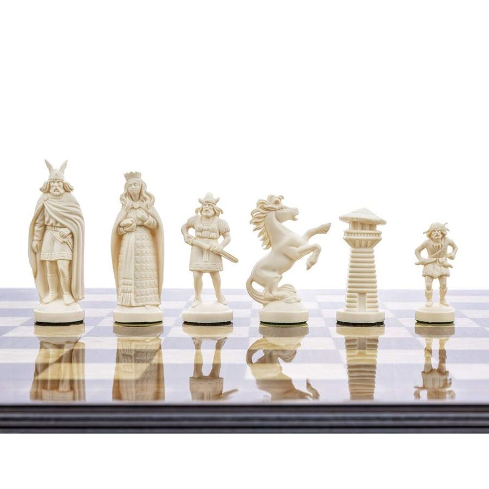 3 " Black & White Viking Plastic Chess Pieces - Felted, Standard Size New